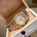High Quality Replica AUDEMARS PIGUET Royal Oak 2-Tone 316L Stainless Steel Strap White Grande Tapisserie Face Dial Swarovski Crystal Set Stainless Steel Bezel Stainless Steel Case Lady Watch 33mm